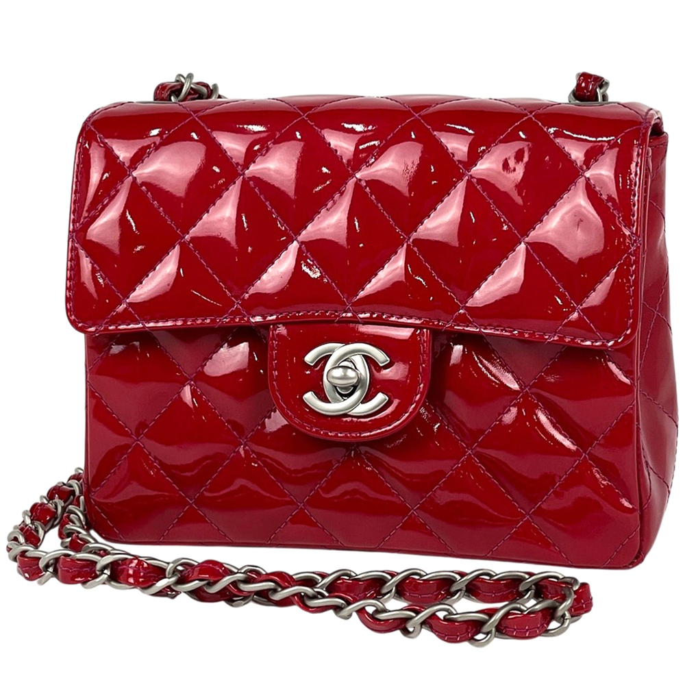Chanel Mini Matelassé Single Flap Chain Shoulder Bag, Coco Mark, Enamel Paten...